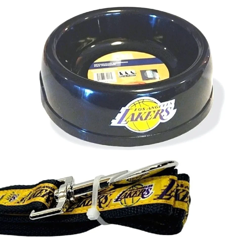 NBA Official Licensing LA Lakers Printed Pet Dog Bowl And Leash Set NWT‎